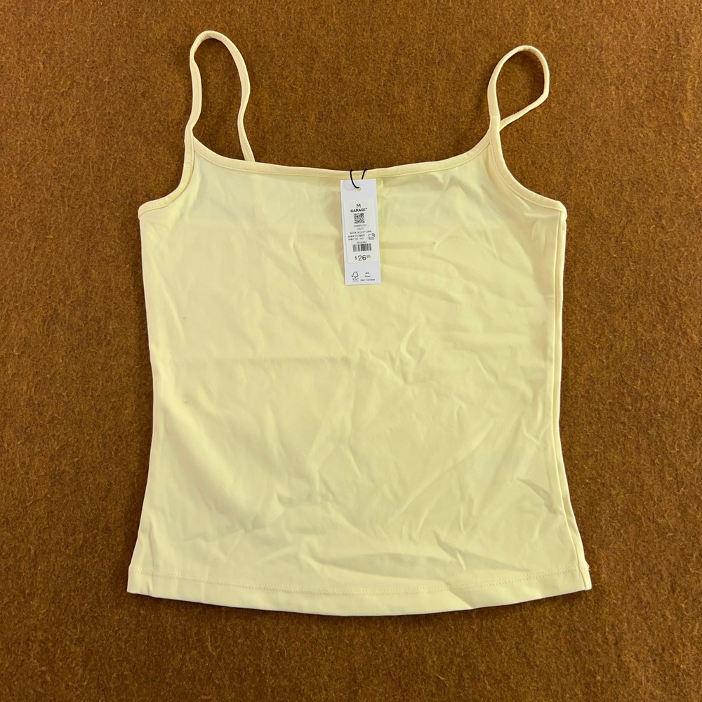 Garage Womens Medium Yellow Sleek Scoop Cami Anise Flower Tank Top NWT *Flaw